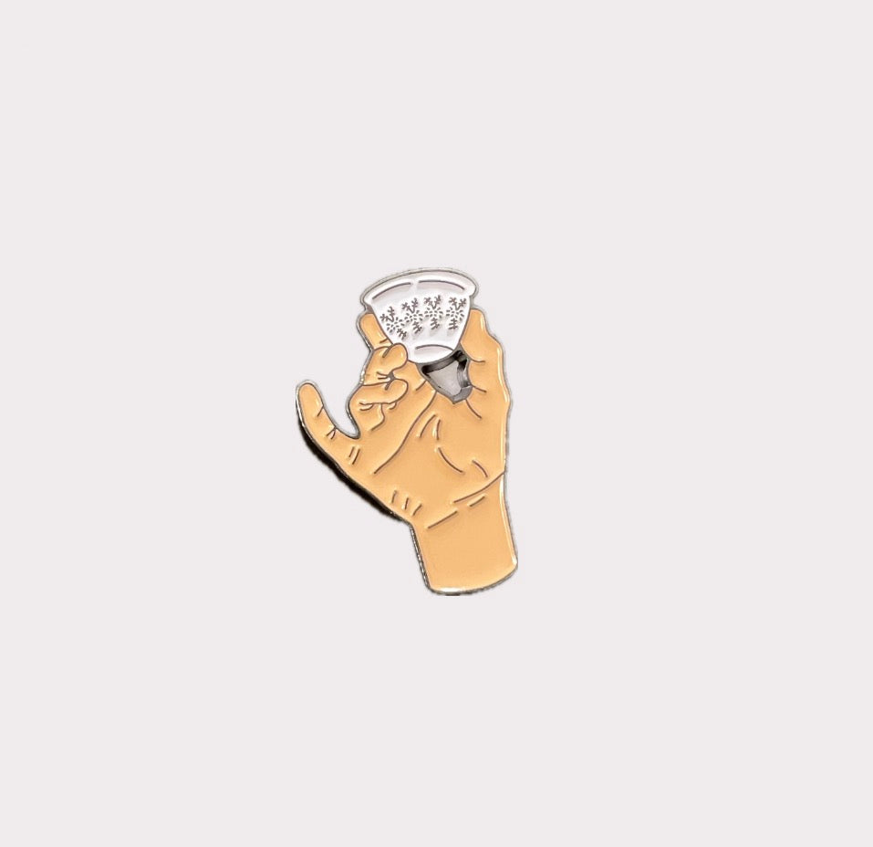 Hand Holding Coffee Cup Metal Sticker